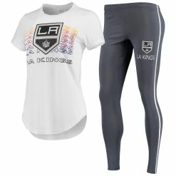 Wholesale 𧨠Women's Concepts Sport White/Charcoal Los Angeles Kings Sonata T-Shirt & Leggings Set β¨