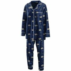 Promo 👍 Women's WEAR By Erin Andrews Navy Nashville Predators Long Sleeve Button-Up 👚 Shirt & Pants Sleep Set 🌟