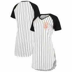 Discount 🎁 Women's Concepts Sport White/Black San Francisco Giants Vigor Pinstripe Raglan V-Neck Nightshirt 🌟