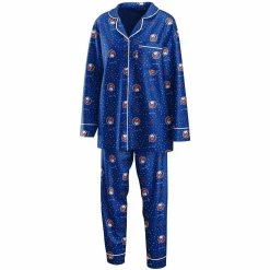 Cheap 🥰 Women's WEAR By Erin Andrews Royal New York Islanders Long Sleeve Button-Up 👚 Shirt & Pants Sleep Set 🌟