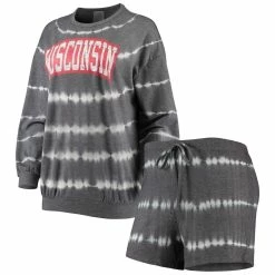 Best Sale 😀 Women's Gameday Couture Heathered Charcoal Wisconsin Badgers All About Stripes Tri-Blend Long Sleeve T-Shirt & Shorts Set 🤩