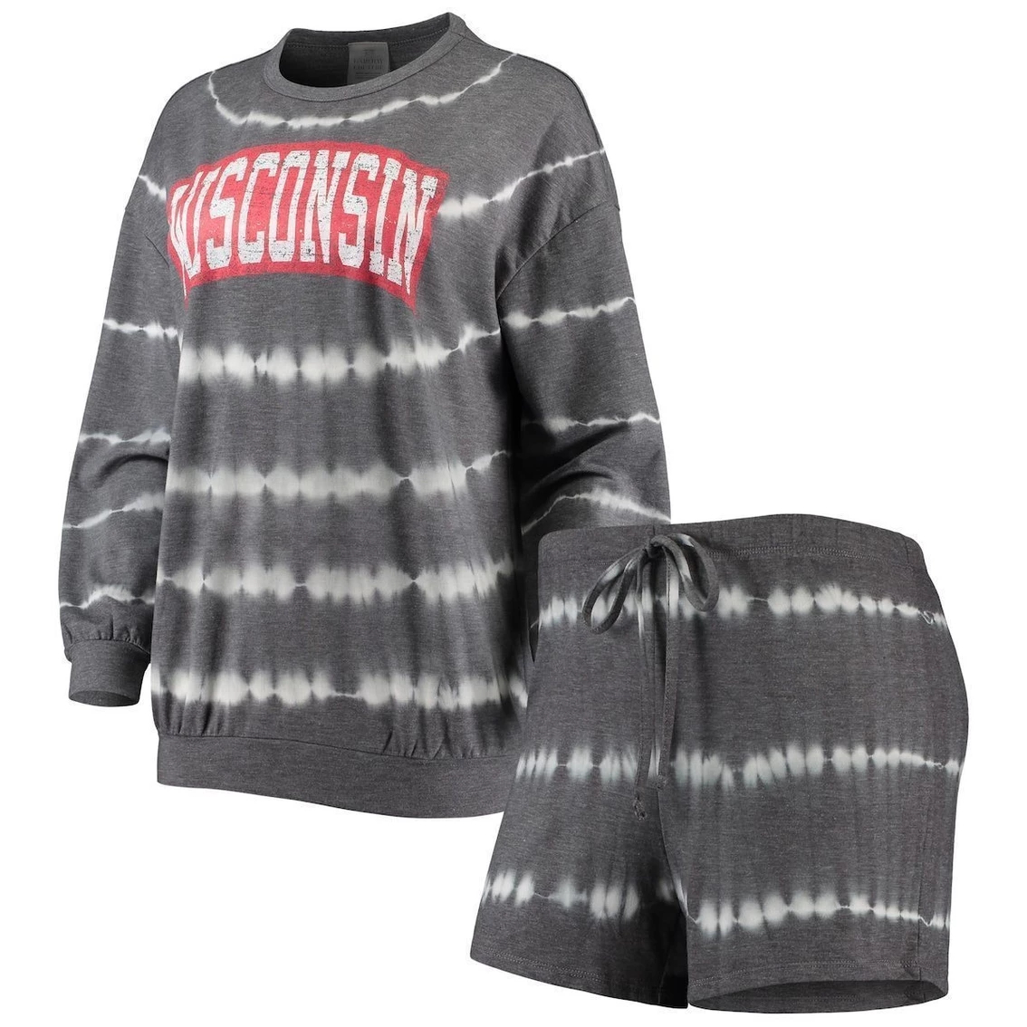 Best Sale π Women's Gameday Couture Heathered Charcoal Wisconsin Badgers All About Stripes Tri-Blend Long Sleeve T-Shirt & Shorts Set π€© - Image 2