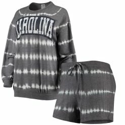 Hot Sale 👏 Women's Gameday Couture Heathered Charcoal North Carolina Tar 👠 Heels All About Stripes Tri-Blend Long Sleeve T-Shirt & Shorts Set 🌟