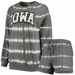 Flash Sale 🧨 Women's Gameday Couture Heathered Charcoal Iowa Hawkeyes All About Stripes Tri-Blend Long Sleeve T-Shirt & Shorts Set 🥰