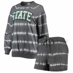 Cheapest 🌟 Women's Gameday Couture Heathered Charcoal Michigan State Spartans All About Stripes Tri-Blend Long Sleeve T-Shirt & Shorts Set ❤️