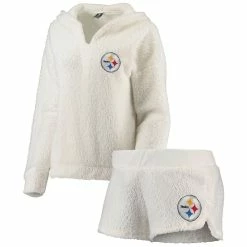 Best Pirce ⌛ Women's Concepts Sport Cream Pittsburgh Steelers Fluffy Hoodie Top & Shorts Set ✔️