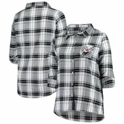 Coupon 👍 Women's Concepts Sport Black/Gray Kansas City Chiefs Plus Size Accolade Long Sleeve Button-Up Nightshirt 🔥