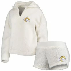 Wholesale ✔️ Women's Concepts Sport Cream Los Angeles Rams Fluffy Hoodie Top & Shorts Set 😍