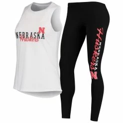 Best Sale 🥰 Women's Concepts Sport White/Black Nebraska Huskers Tank Top And Leggings Sleep Set 👏