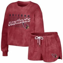 Promo 😍 Women's WEAR By Erin Andrews Cardinal Arizona Cardinals Tie-Dye Cropped Pullover Sweatshirt & Shorts Lounge Set 🥰