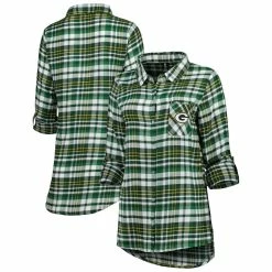 Outlet π€© Women's Concepts Sport Green/Gold Green Bay Packers Mainstay Flannel Full-Button Long Sleeve Nightshirt π€©