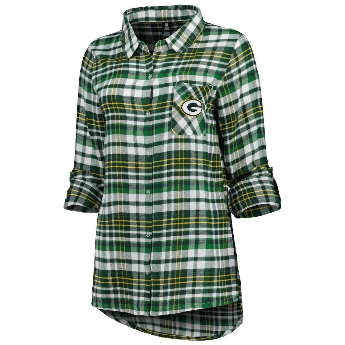 Outlet π€© Women's Concepts Sport Green/Gold Green Bay Packers Mainstay Flannel Full-Button Long Sleeve Nightshirt π€© - Image 3