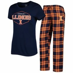 Hot Sale ⌛ Women's Concepts Sport Navy/Orange Illinois Fighting Illini Badge T-Shirt & Flannel Pants Sleep Set 💯