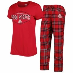 Best Sale 🛒 Women's Concepts Sport Scarlet/Black Ohio State Buckeyes Badge T-Shirt & Flannel Pants Sleep Set 🛒