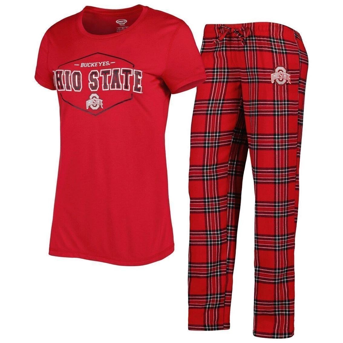 Best Sale π Women's Concepts Sport Scarlet/Black Ohio State Buckeyes Badge T-Shirt & Flannel Pants Sleep Set π
