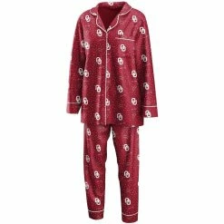 Top 10 ⭐ Women's WEAR By Erin Andrews Crimson Oklahoma Sooners Long Sleeve Button-Up 👕 Shirt & Pants Sleep Set ❤️