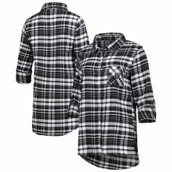 Hot Sale 👏 Women's Concepts Sport Black/Silver Las Vegas Raiders Mainstay Flannel Full-Button Long Sleeve Nightshirt 🧨