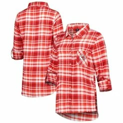 Discount 🔔 Women's Concepts Sport Red/Black Kansas City Chiefs Mainstay Flannel Full-Button Long Sleeve Nightshirt 🤩