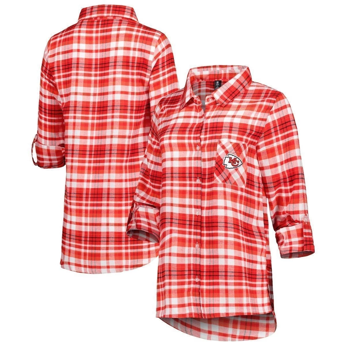 Discount π Women's Concepts Sport Red/Black Kansas City Chiefs Mainstay Flannel Full-Button Long Sleeve Nightshirt π€© - Image 2