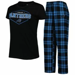 Cheapest 🎁 Women's Concepts Sport Black/Blue Carolina Panthers Badge T-Shirt & Pants Sleep Set 🥰