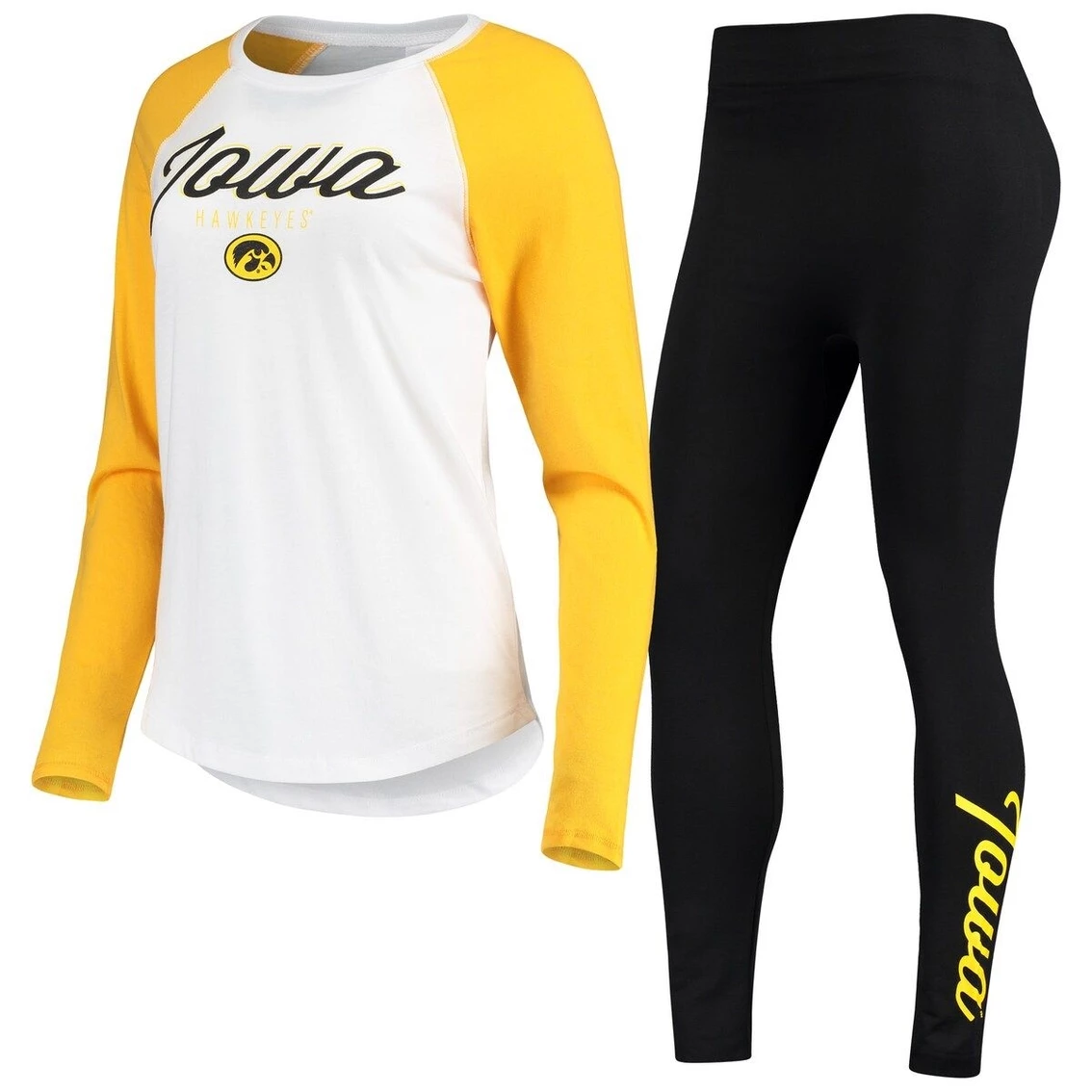 Budget π Women's ZooZatz White/Black Iowa Hawkeyes Raglan Long Sleeve T-Shirt & Leggings Sleep Set π₯ - Image 2