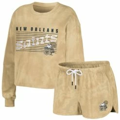 Hot Sale 🥰 Women's WEAR By Erin Andrews Gold New Orleans Saints Tie-Dye Cropped Pullover Sweatshirt & Shorts Lounge Set 👏