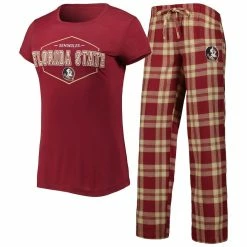 Hot Sale ❤️ Women's Concepts Sport Garnet/Gold Florida State Seminoles Badge T-Shirt & Flannel Pants Sleep Set 🧨