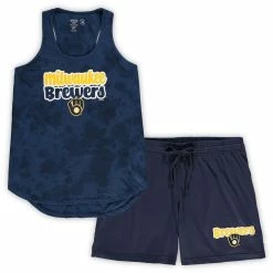 Discount ✨ Women's Concepts Sport Navy Milwaukee Brewers Plus Size Cloud Tank Top & Shorts Sleep Set 🛒