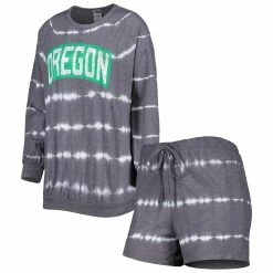 Coupon ✔️ Women's Gameday Couture Gray Oregon Ducks All About Stripes Tri-Blend Long Sleeve T-Shirt & Shorts Set ✨