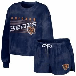 Discount ✨ Women's WEAR By Erin Andrews Navy Chicago Bears Tie-Dye Cropped Pullover Sweatshirt & Shorts Lounge Set 😍
