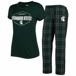 New ⌛ Women's Concepts Sport Green/Black Michigan State Spartans Badge T-Shirt & Flannel Pants Sleep Set 🥰