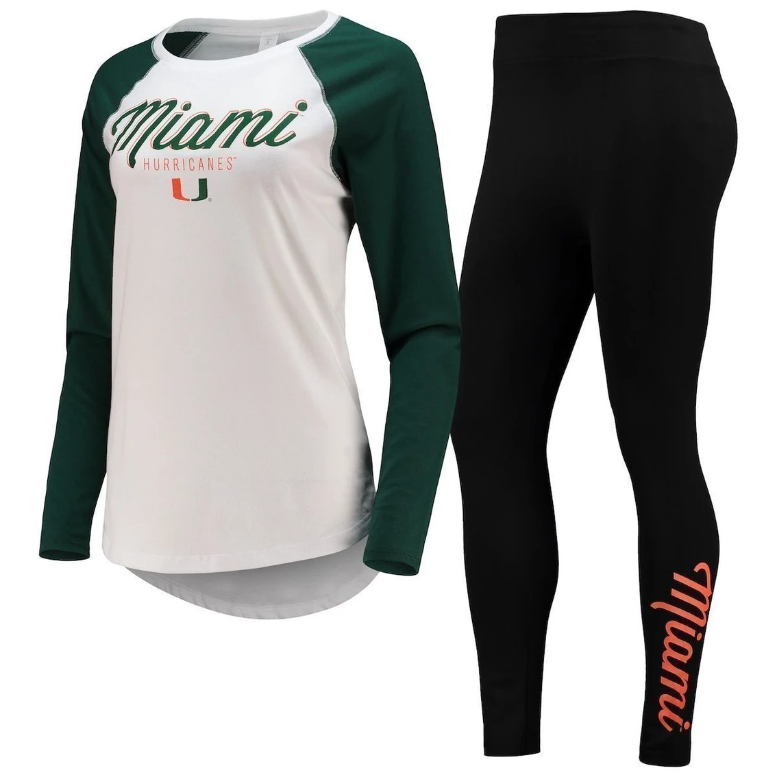 Flash Sale π Women's ZooZatz White/Black Miami Hurricanes Raglan Long Sleeve T-Shirt & Leggings Sleep Set β¨ - Image 2