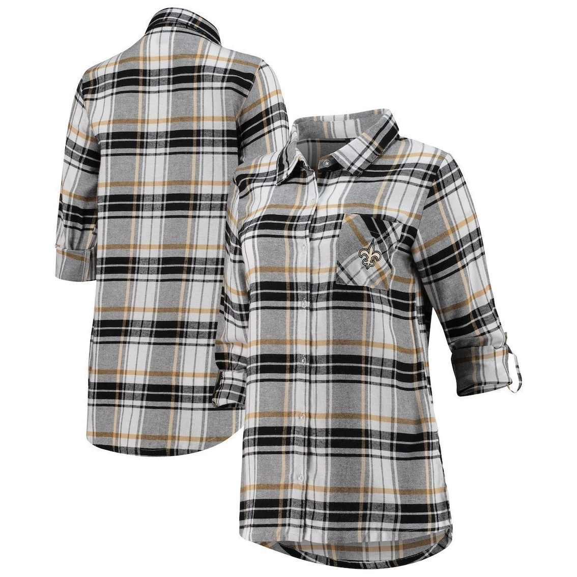 Flash Sale β Women's Concepts Sport Black/Gold New Orleans Saints Accolade Flannel Long Sleeve Button-Up Nightshirt π - Image 2