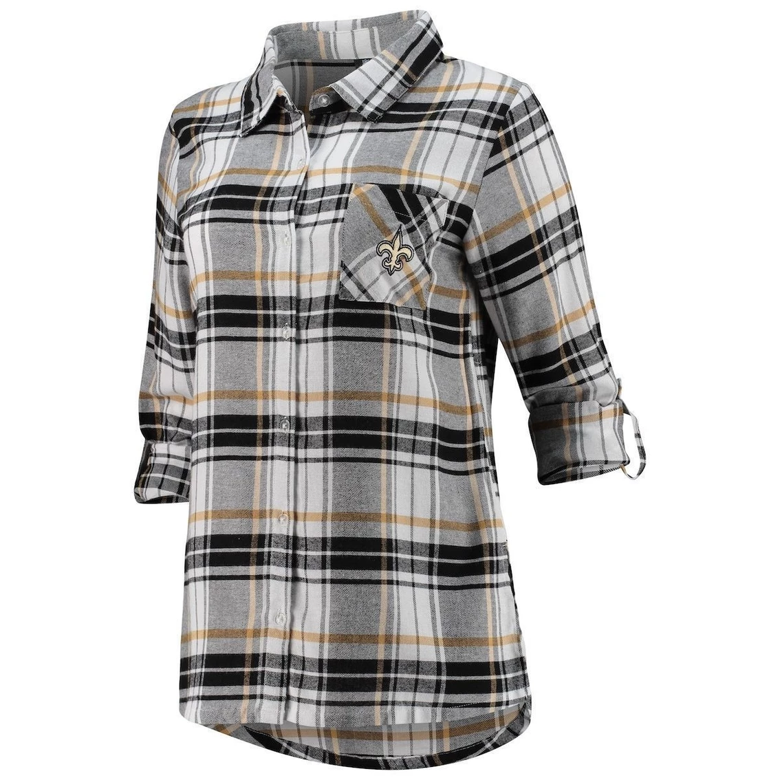 Flash Sale β Women's Concepts Sport Black/Gold New Orleans Saints Accolade Flannel Long Sleeve Button-Up Nightshirt π - Image 3