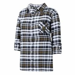 Hot Sale ✔️ Women's Concepts Sport Black Vegas Golden Knights Mainstay Flannel Full-Button Long Sleeve Nightshirt ⭐