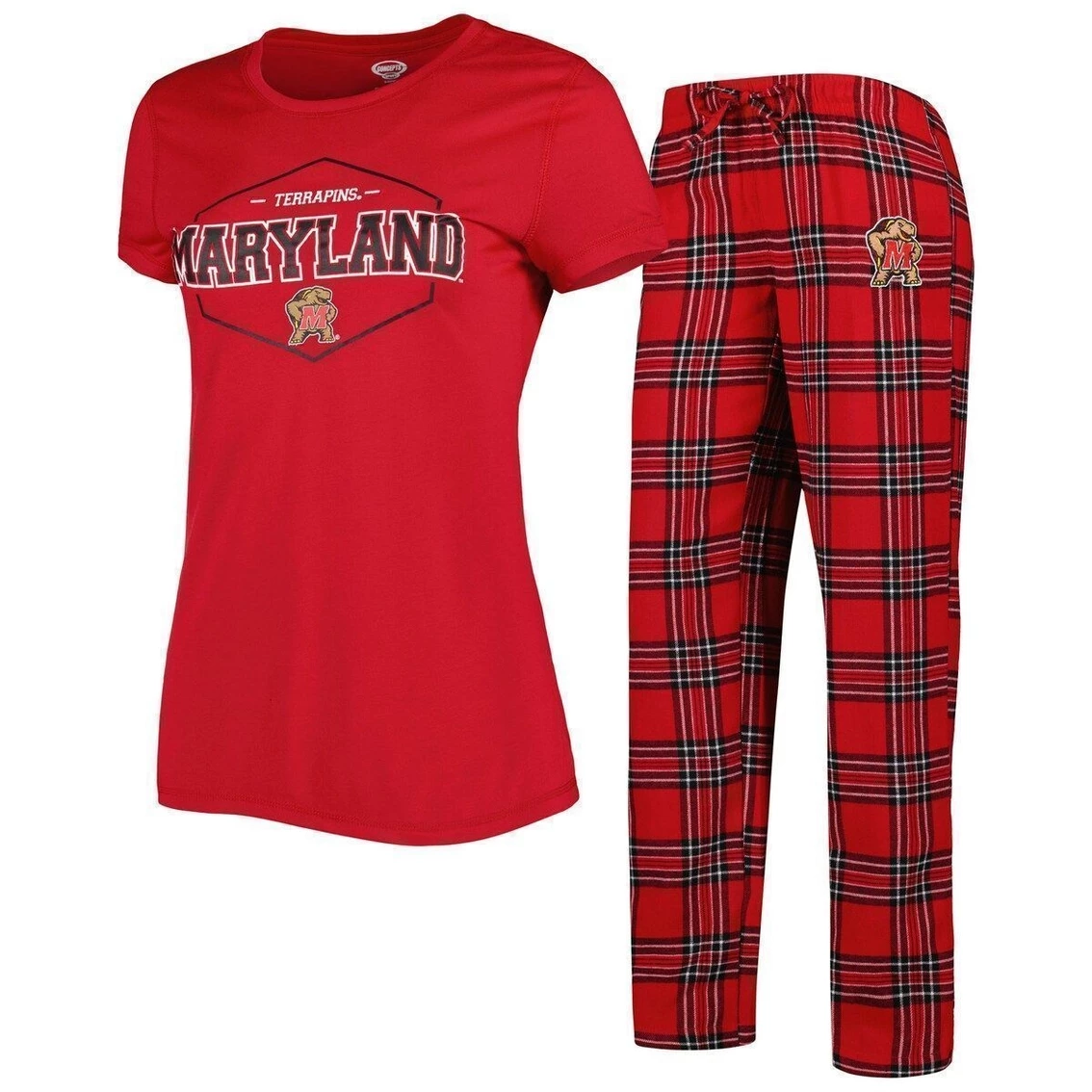 Cheapest 𧨠Women's Concepts Sport Red/Black Maryland Terrapins Badge T-Shirt & Flannel Pants Sleep Set π₯° - Image 2
