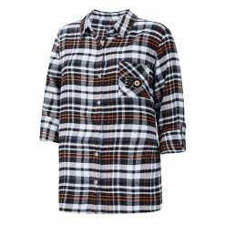 Promo π₯ Women's Concepts Sport Black Philadelphia Flyers Mainstay Flannel Full-Button Long Sleeve Nightshirt π