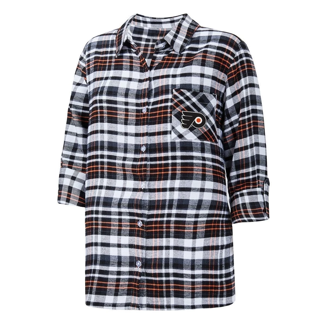 Promo π₯ Women's Concepts Sport Black Philadelphia Flyers Mainstay Flannel Full-Button Long Sleeve Nightshirt π