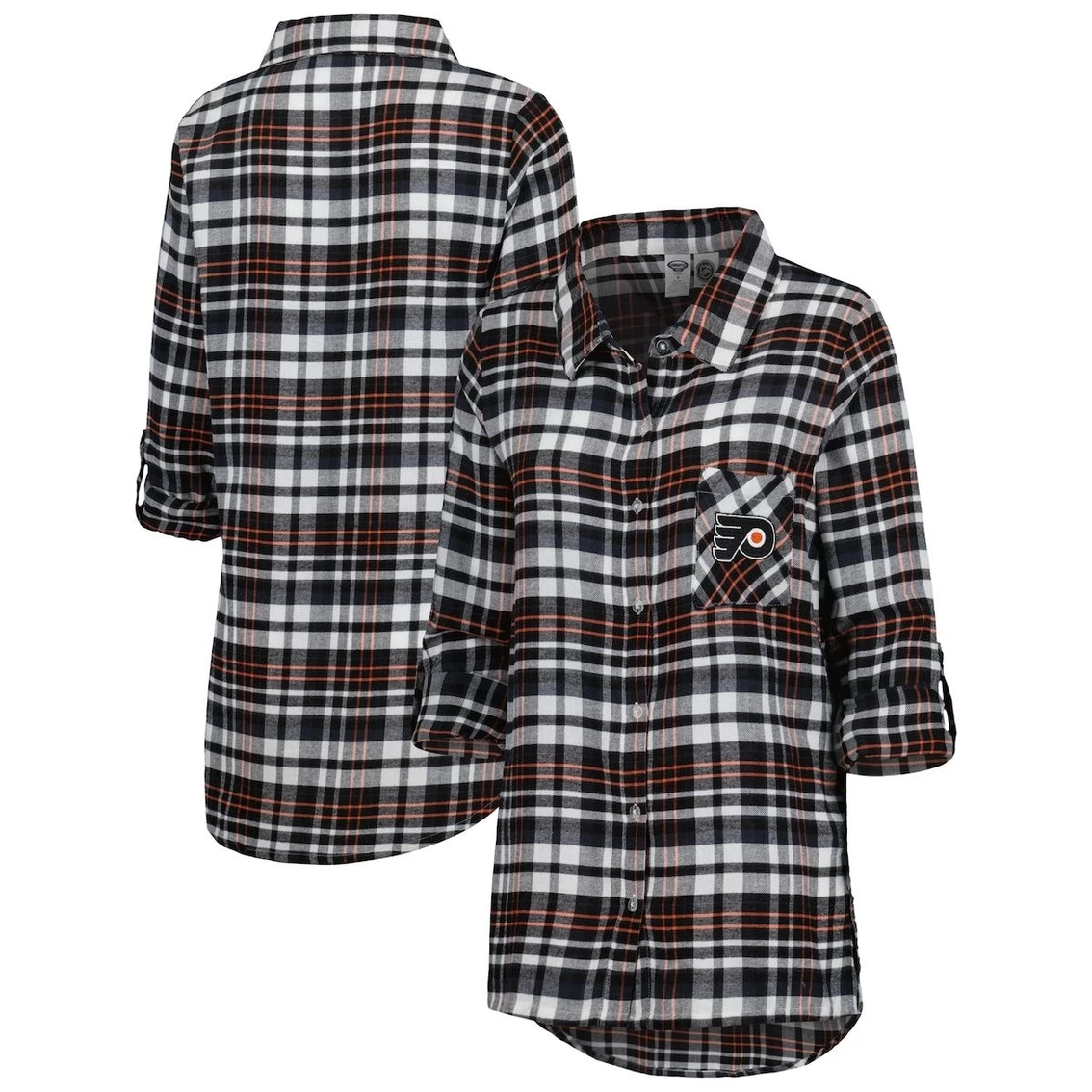 Promo π₯ Women's Concepts Sport Black Philadelphia Flyers Mainstay Flannel Full-Button Long Sleeve Nightshirt π - Image 2