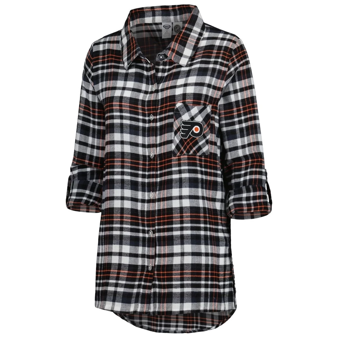 Promo π₯ Women's Concepts Sport Black Philadelphia Flyers Mainstay Flannel Full-Button Long Sleeve Nightshirt π - Image 3