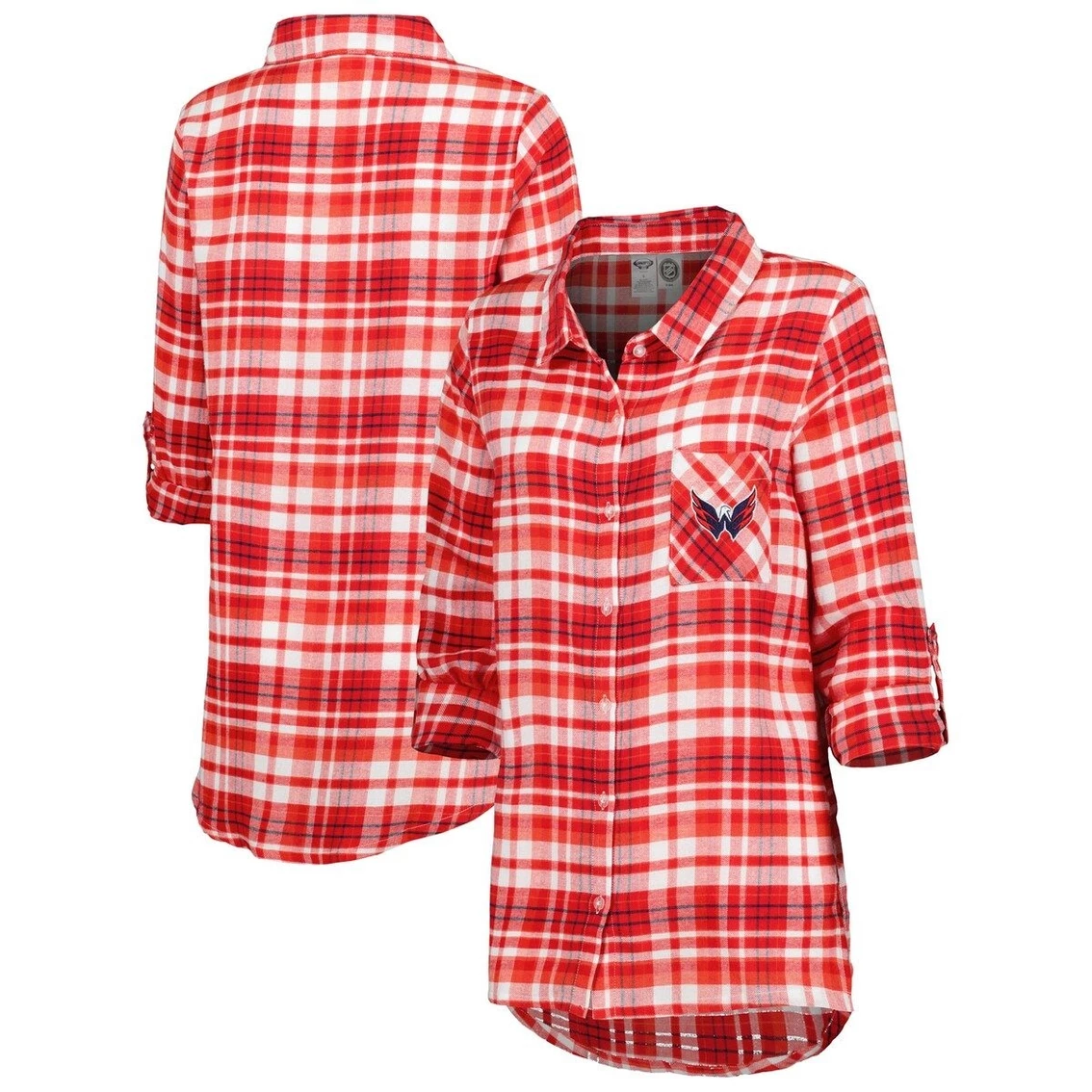 Deals π Women's Concepts Sport Red Washington Capitals Mainstay Flannel Full-Button Long Sleeve Nightshirt β - Image 2