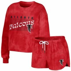 Budget ✨ Women's WEAR By Erin Andrews Red Atlanta Falcons Tie-Dye Cropped Pullover Sweatshirt & Shorts Lounge Set 🤩