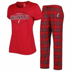New 🎁 Women's Concepts Sport Red/Black Cincinnati Bearcats Badge T-Shirt & Flannel Pants Sleep Set 🛒