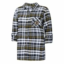 Best reviews of 🥰 Women's Concepts Sport Black Boston Bruins Mainstay Flannel Full-Button Long Sleeve Nightshirt 🎉