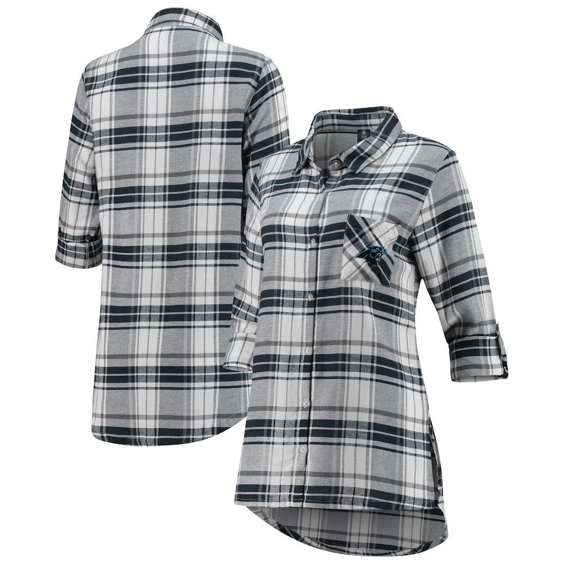 Cheap β€οΈ Women's Concepts Sport Charcoal/Gray Carolina Panthers Accolade Flannel Long Sleeve Button-Up Nightshirt π₯° - Image 2