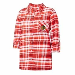Best Pirce ✨ Women's Concepts Sport Red Chicago Blackhawks Mainstay Flannel Full-Button Long Sleeve Nightshirt ✔️