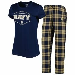 Best Sale 😍 Women's Concepts Sport Navy/Gold Navy Midshipmen Badge T-Shirt & Flannel Pants Sleep Set 🎁