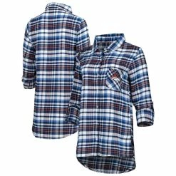 New 🎉 Women's Concepts Sport Navy/Orange Denver Broncos Mainstay Flannel Full-Button Long Sleeve Nightshirt ⭐