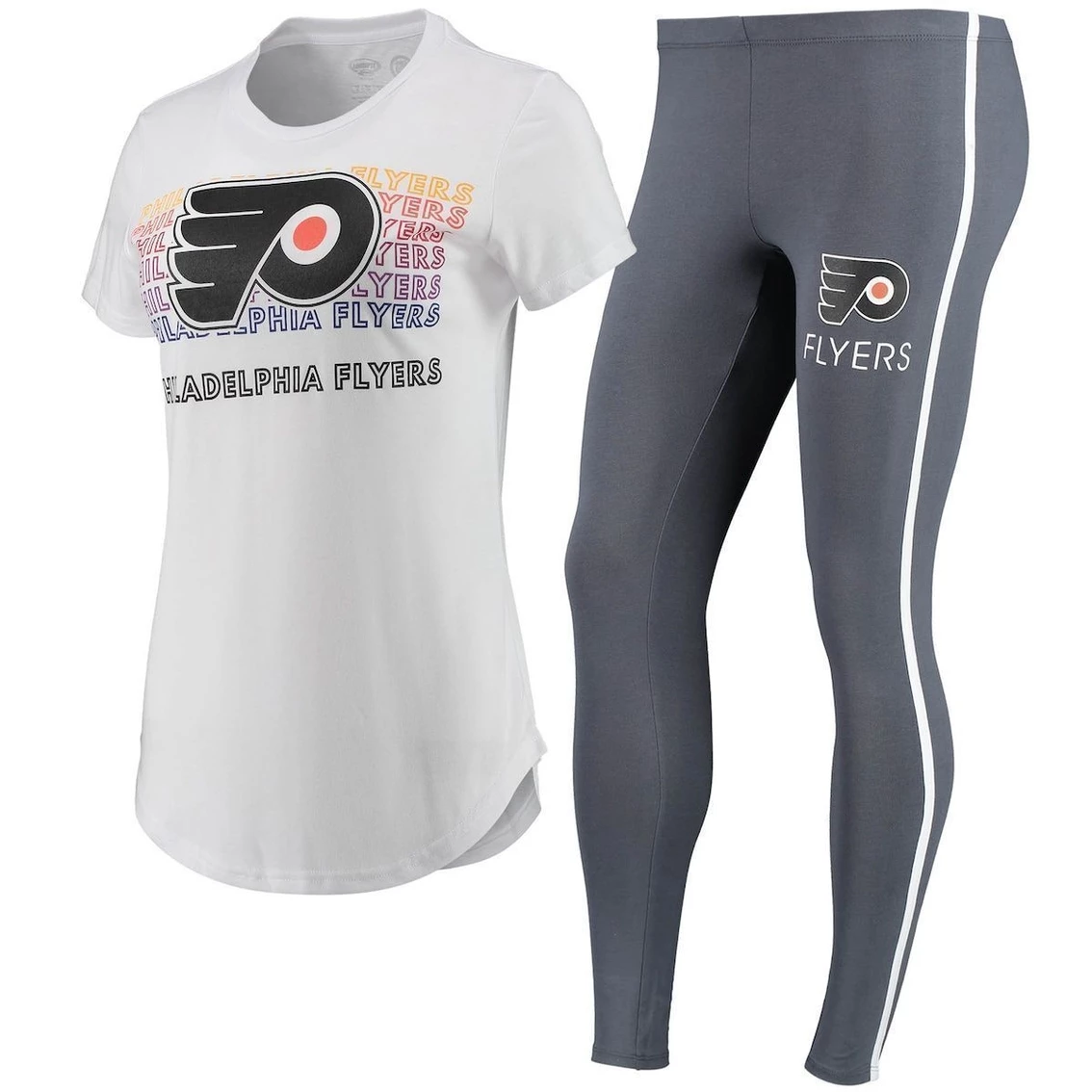 Hot Sale π Women's Concepts Sport White/Charcoal Philadelphia Flyers Sonata T-Shirt & Leggings Set π - Image 2