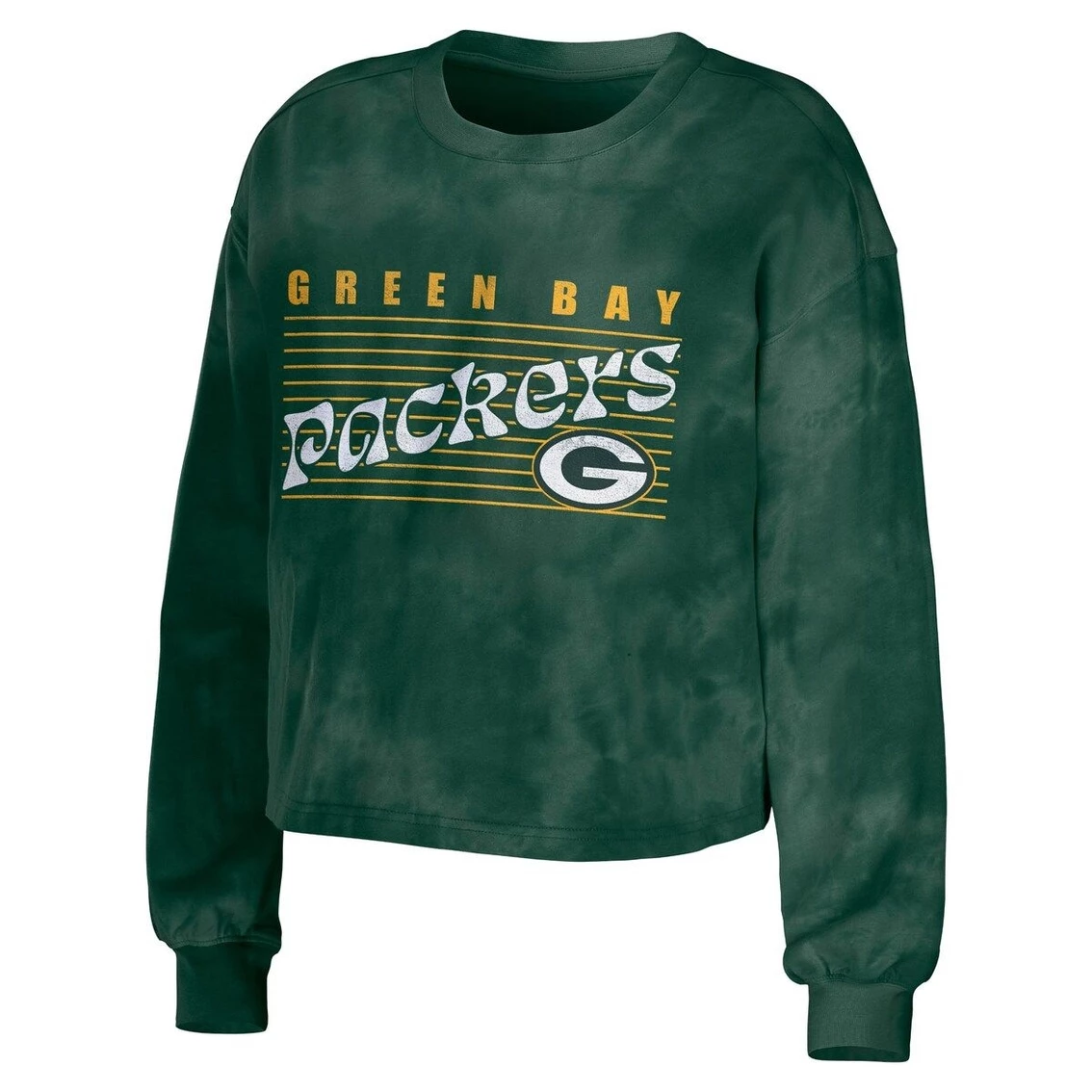 Coupon π Women's WEAR By Erin Andrews Green Green Bay Packers Tie-Dye Cropped Pullover Sweatshirt & Shorts Lounge Set 𧨠- Image 3